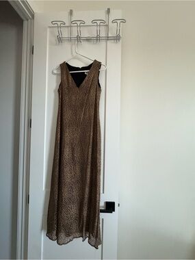 gold glitter maxi dress with zipper back, size 10P #maxidress #abstract